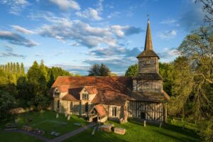 Drone photo of St Laurence Priory Church Blackmore